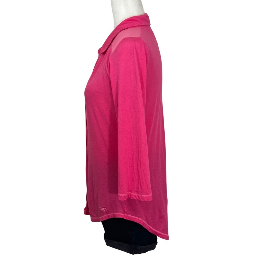 Hollister Tee Mesh Shoulder Button Front Hot Pink Barbiecore Medium M - Picture 16 of 17